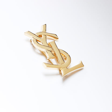 Very good condition YVES SAINT LAURENT YSL logo brooch gold WS8165