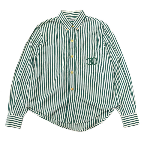 Chanel CHANEL striped Coco mark long sleeve shirt green x white