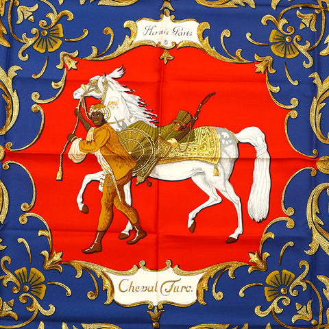 Hermes HERMES Carre 90 Cheval Turkish Horse Scarf Blue P14464
