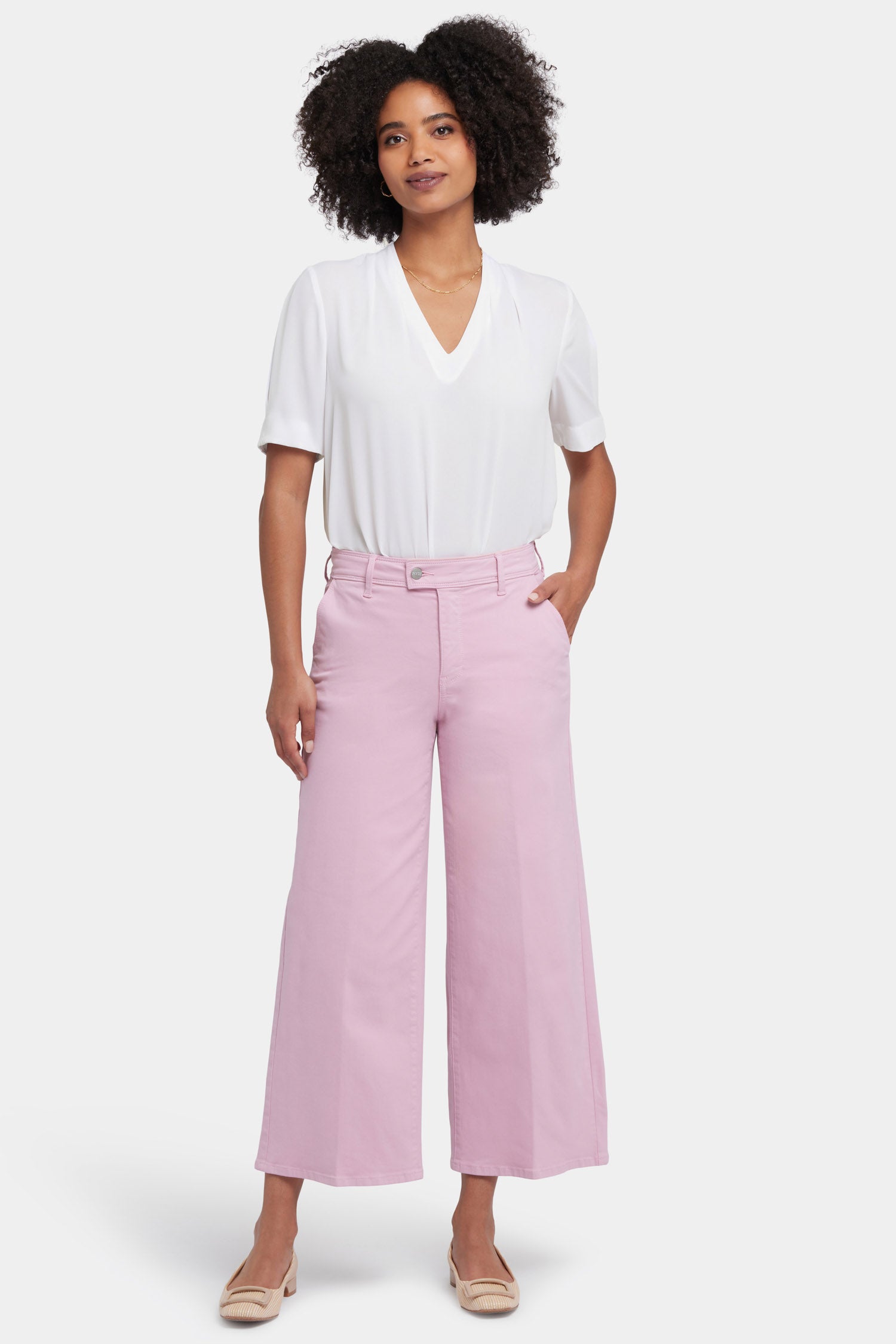 Mona Wide Leg Trouser Ankle Jeans With High Rise - Pink Nectar