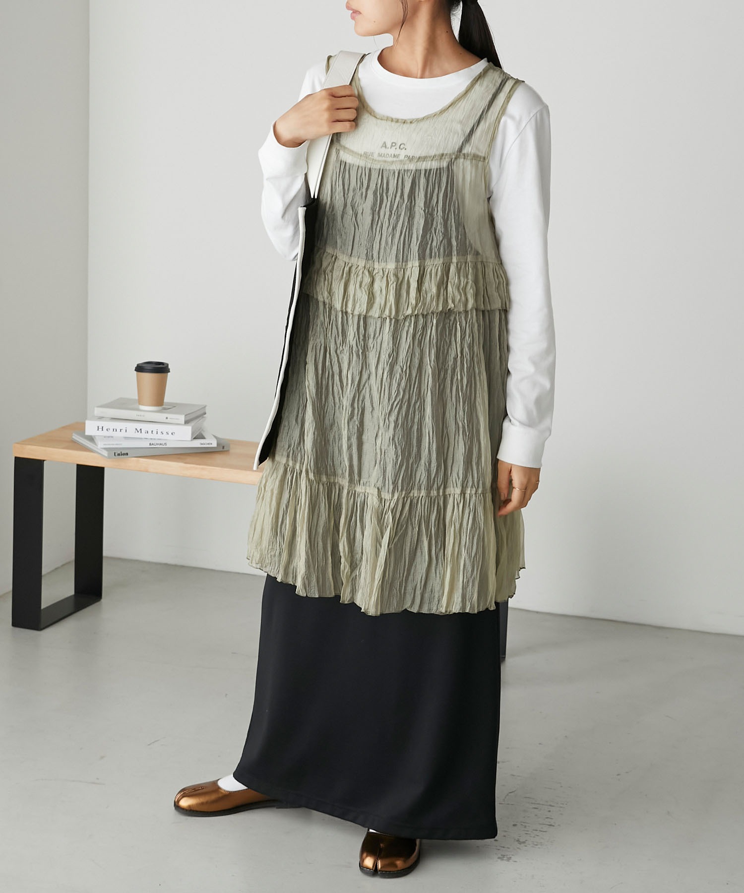 forksy.】ワッシャーオーガンジーシアーノースリーブチュニック