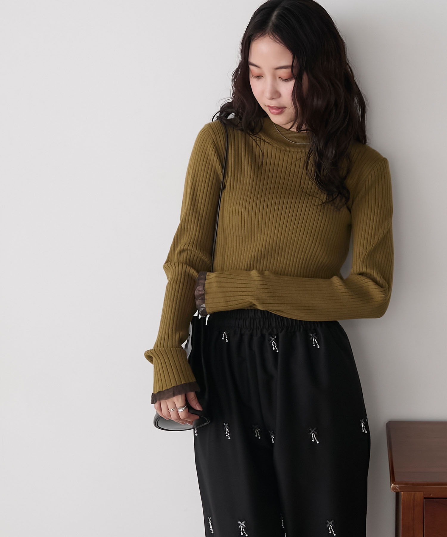 forksy.】＜エブリデイシリーズ＞シアーフリルカフスリブニットプル