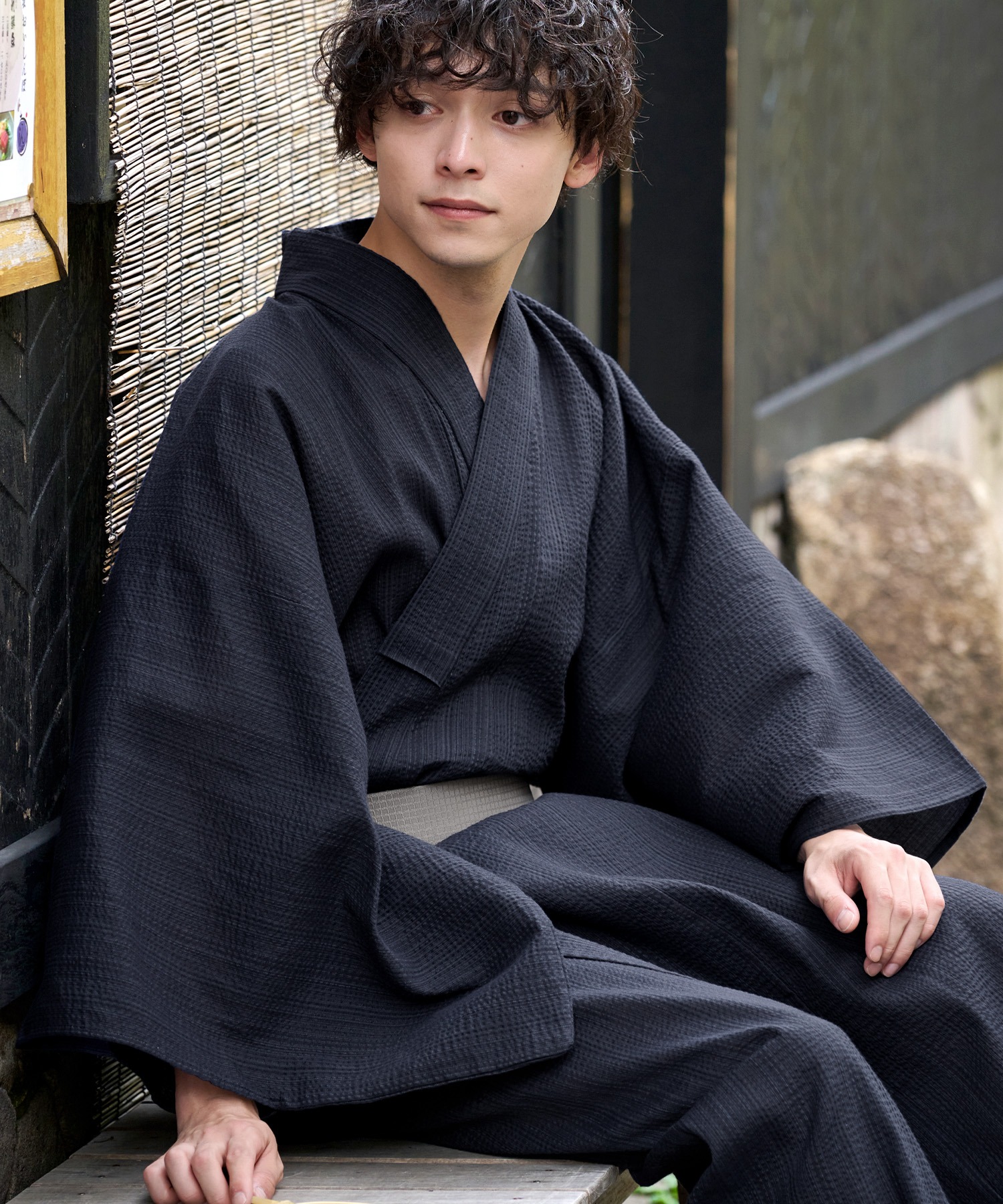 縞しじら織り浴衣 3点セット【浴衣＋帯＋下駄】 MONO-MART│MONO-MART