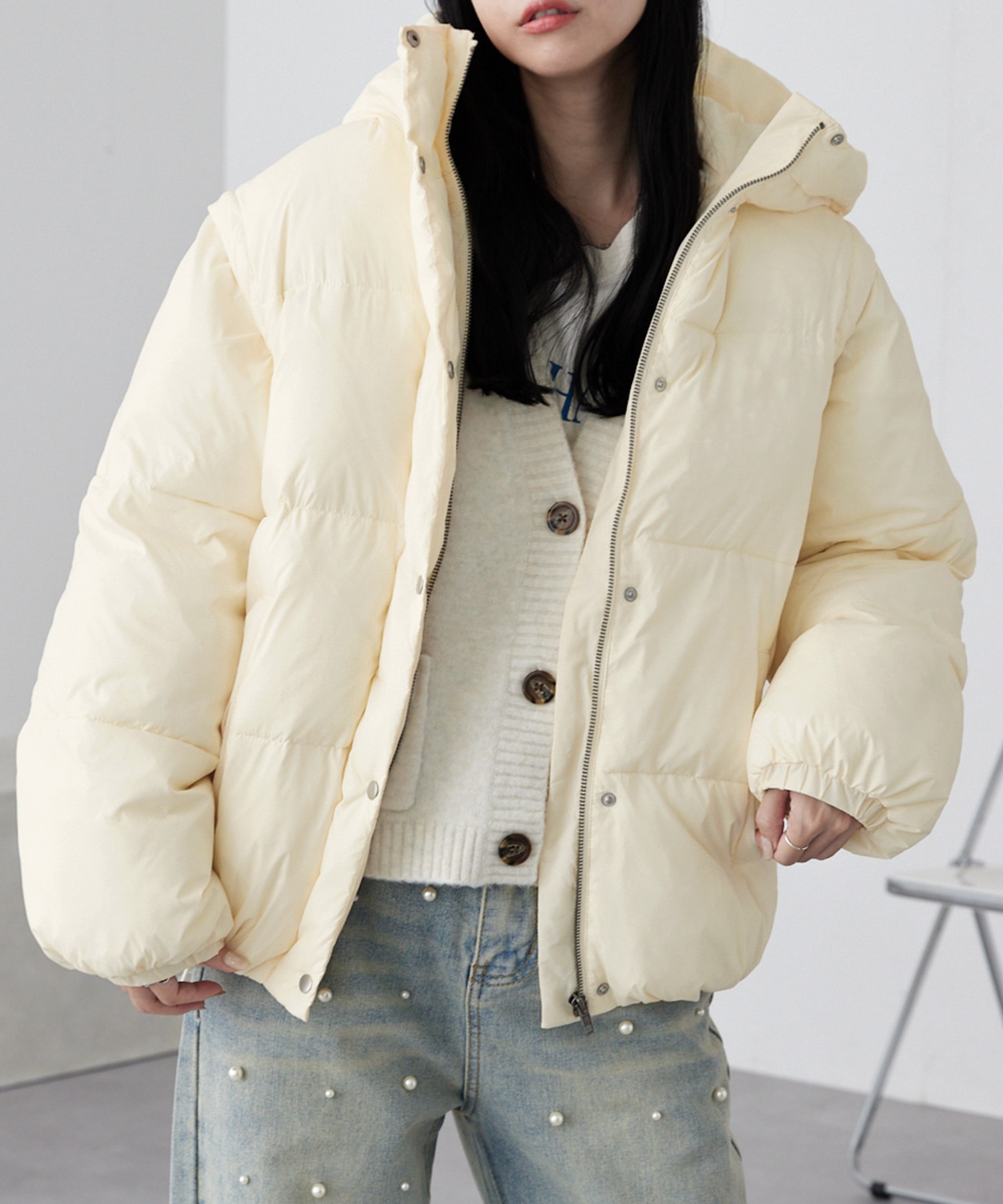 2WAYシャインナイロンフード中綿ジャケット/ベスト MONO-MART│MONO