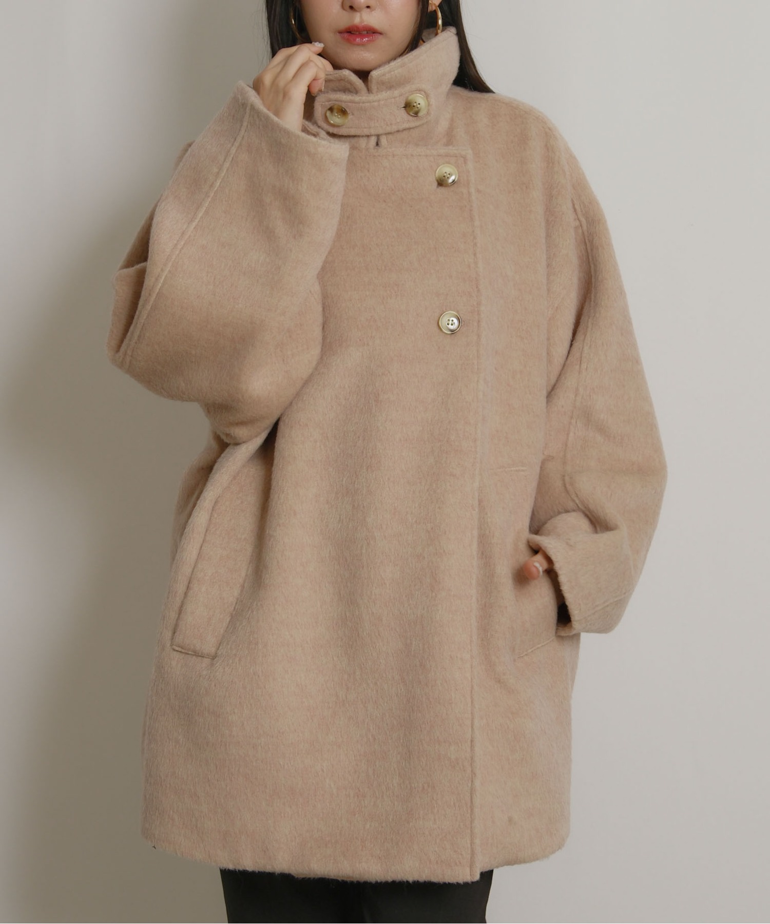 ミックスシャギースタンドミドルコート Palm Riche│Eimee Law