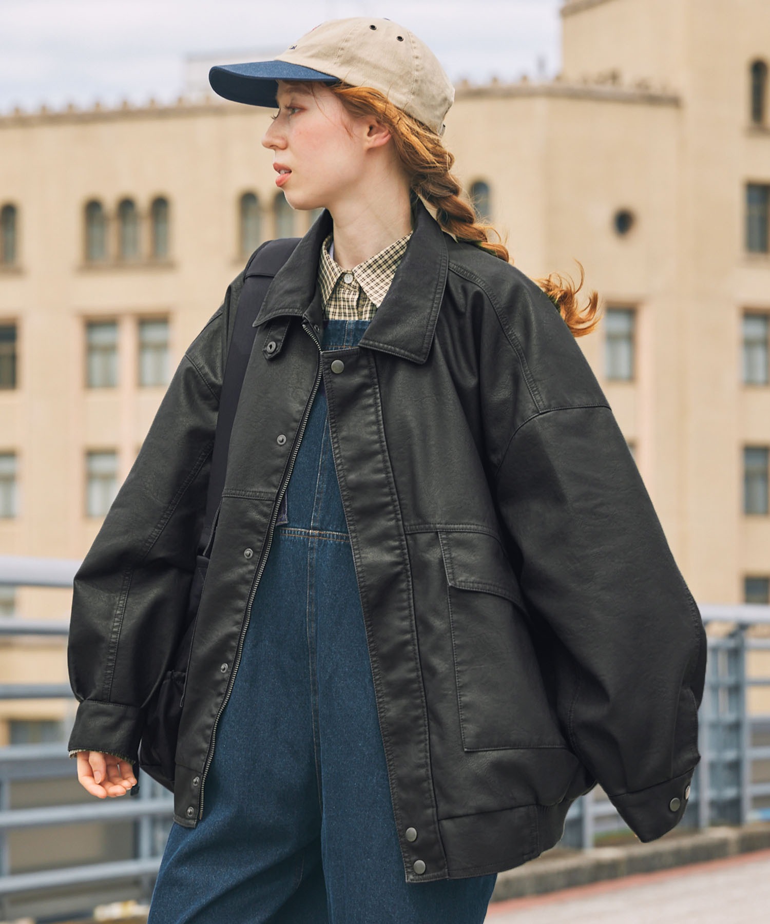 比翼デザインヴィンテージライク オーバーサイズブルゾン MONO-MART