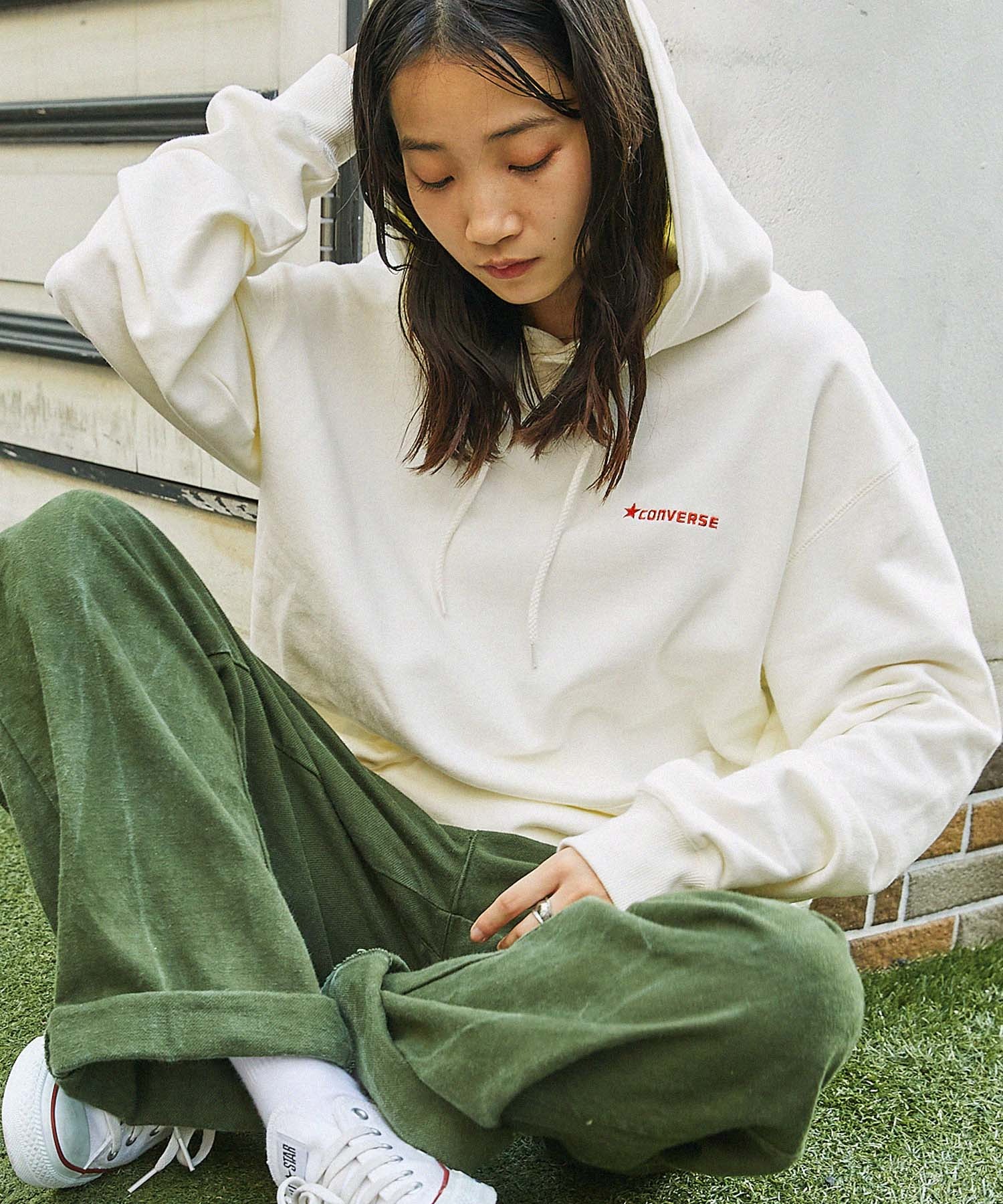 CONVERSE/コンバース ロゴ刺繍 ビッグシルエット裏毛プルオーバー