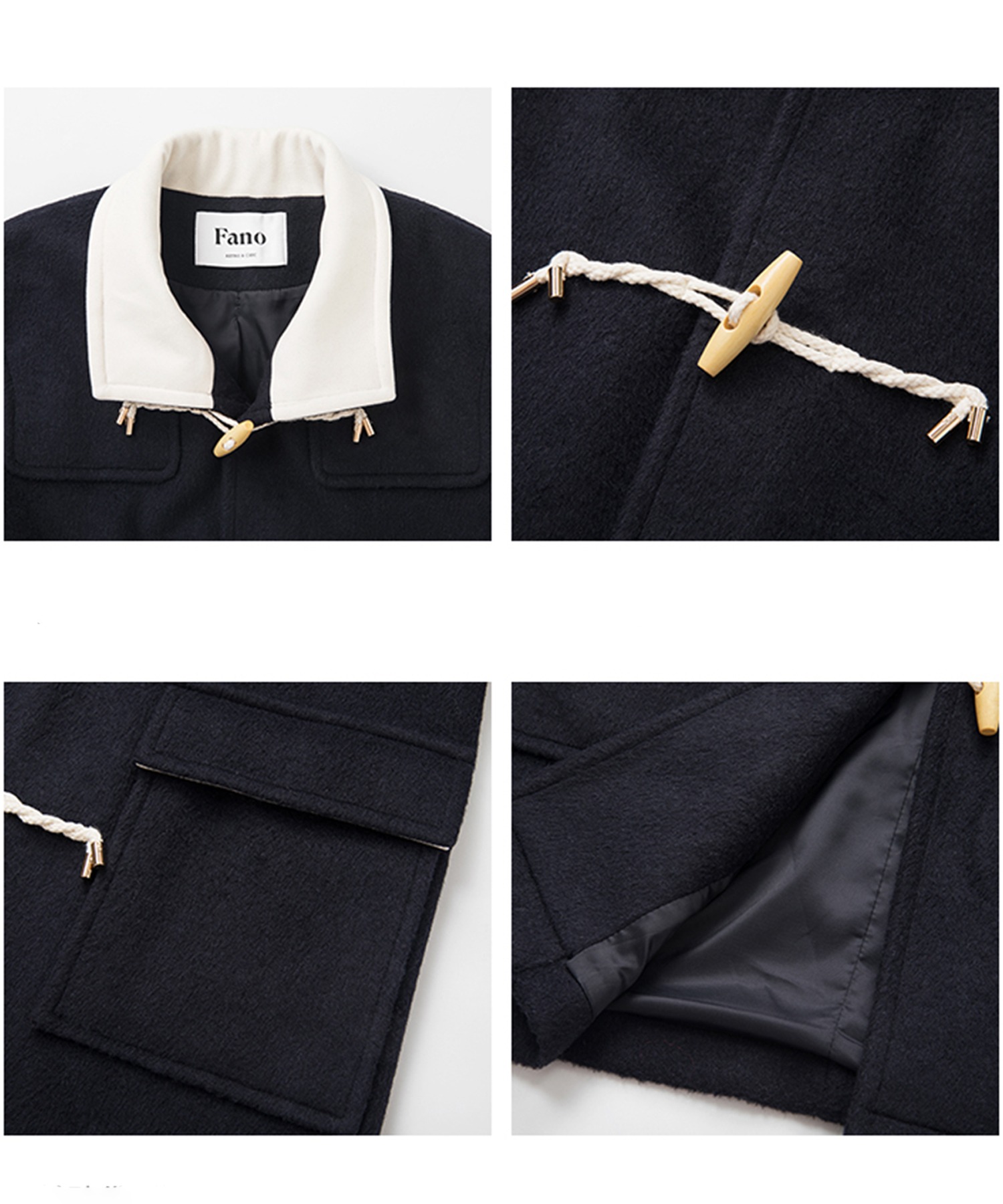 ウール混 ハーフハイカラー ミドルダッフルコート FD24W377【Fano