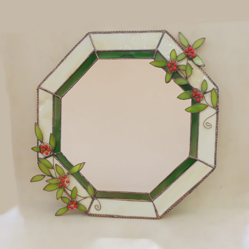 ✴︎:.。 黄色の八角形の鏡♪ (size20㎝/max22㎝） ステンドグラス