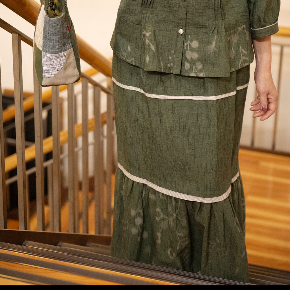 儀右ヱ門 ギエモン ぎえもん 久留米絣 ロングティアード スカート ク