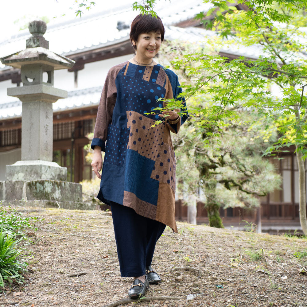 儀右エ門 ギエモン 久留米絣 チュニック丈ブラウス タ533 日本製