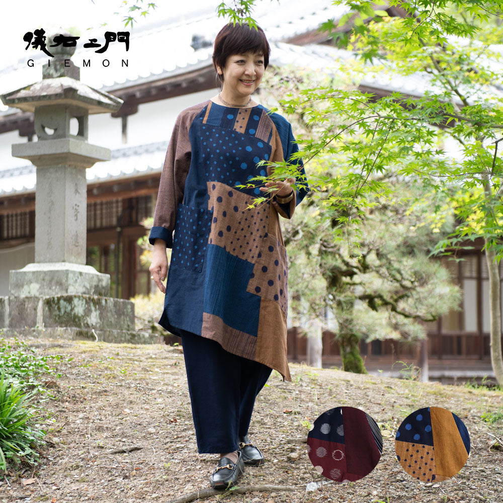 儀右エ門 ギエモン 久留米絣 チュニック丈ブラウス タ533 日本製
