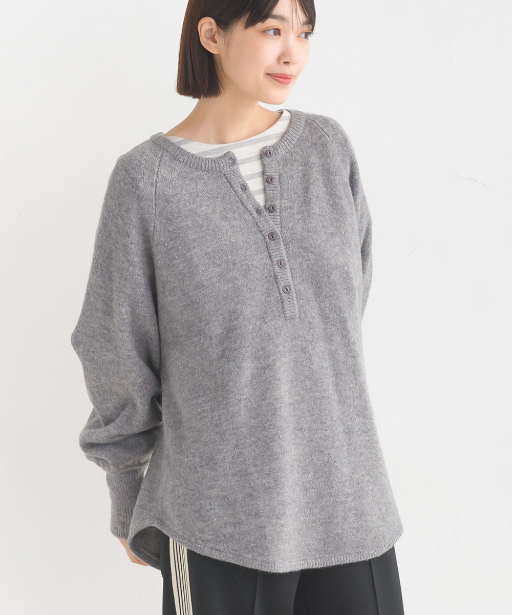 OMNES】ウール混ヘンリーネックニットプルオーバー【7124-6148】