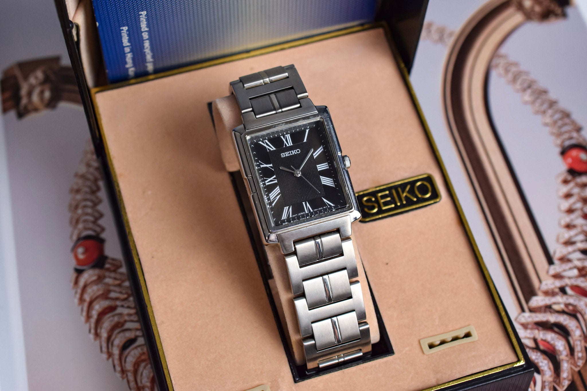 2003 Seiko Black Dial Roman Tank - New Old Stock – Oldtimer Watch Shop