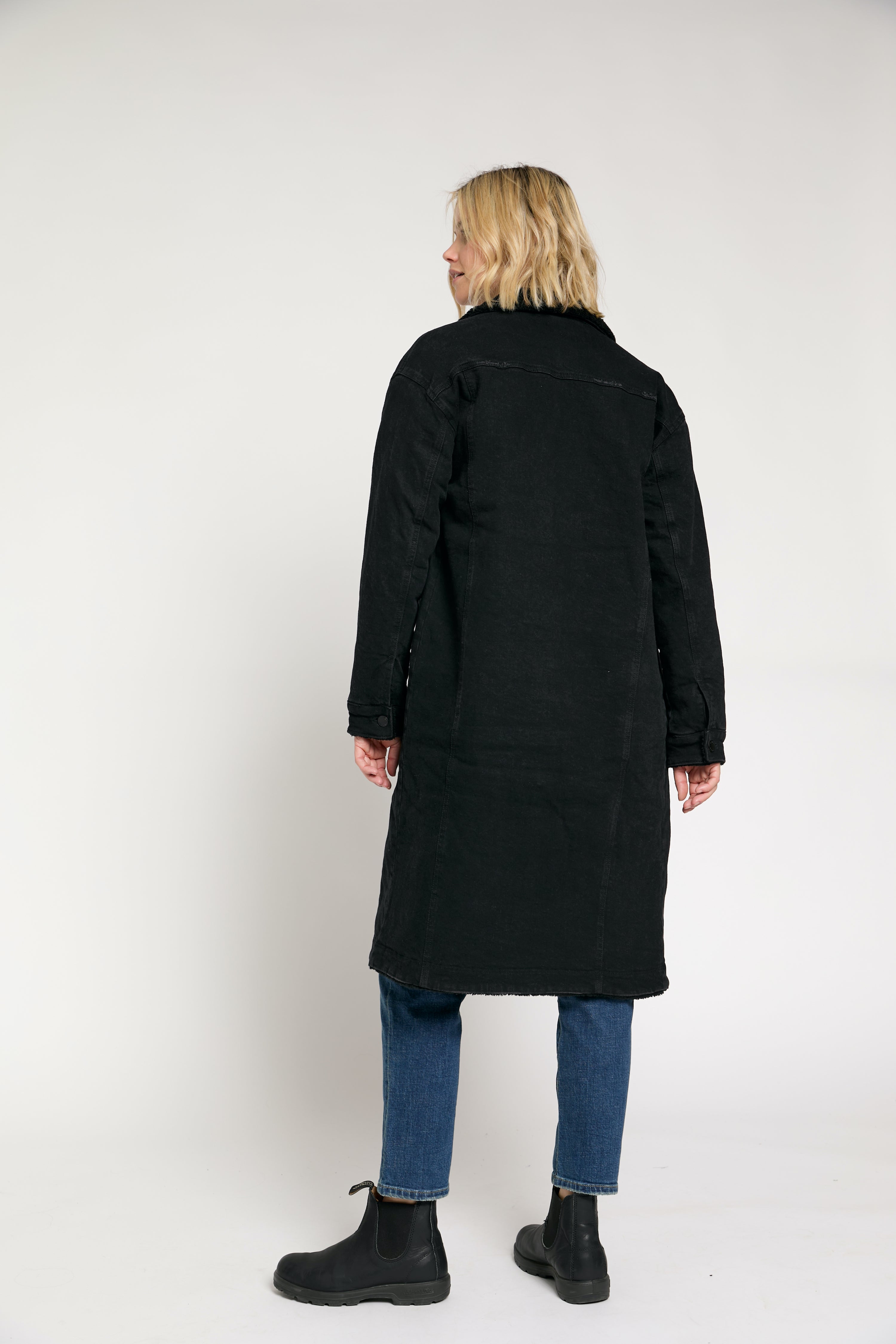 Sherpa Long Coat for Women | Soft Black Outerwear - Oliver Logan