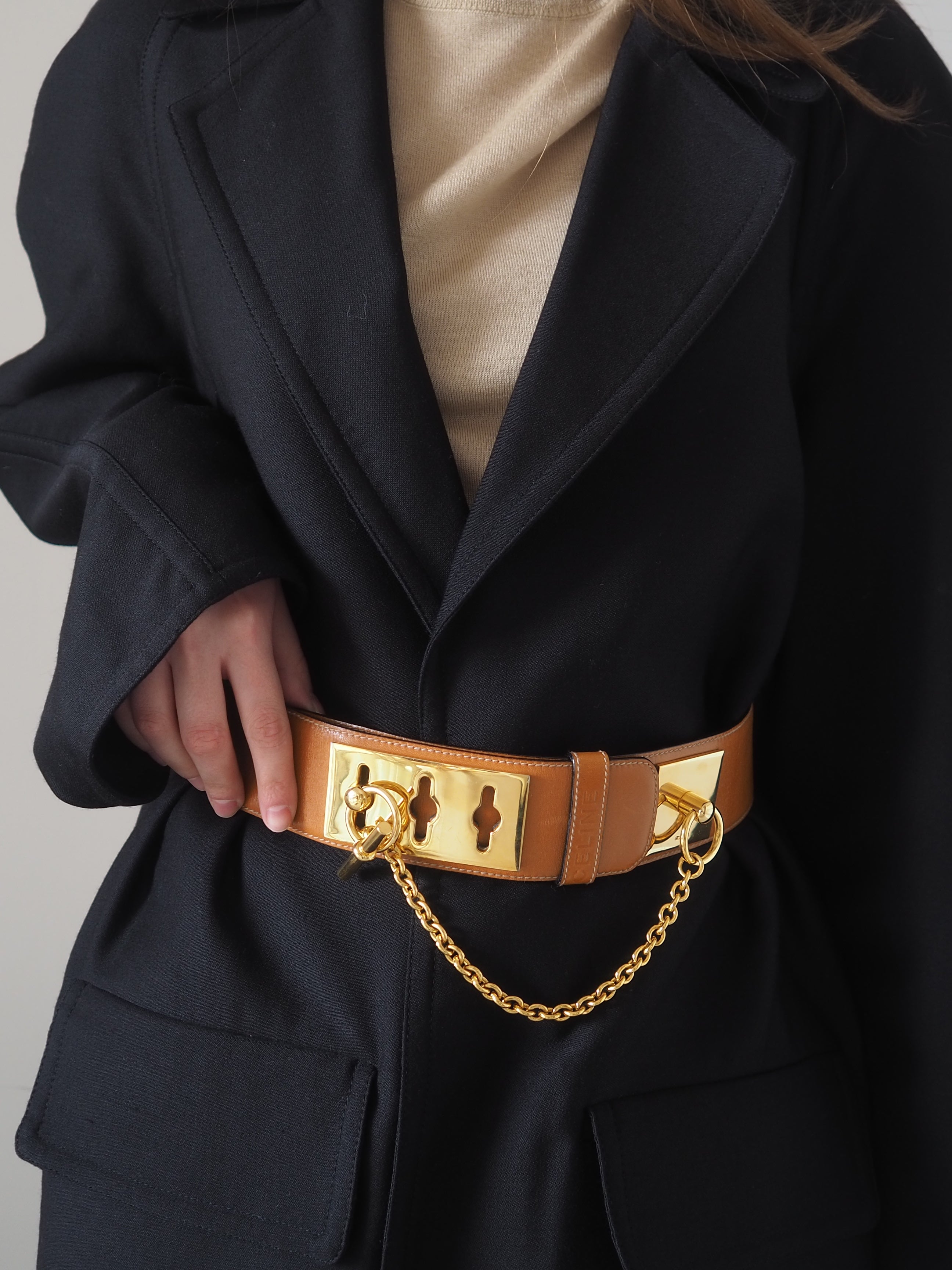 CELINE セリーヌ ガンチーニ Size 80 ベルト ゴールド ブラウン