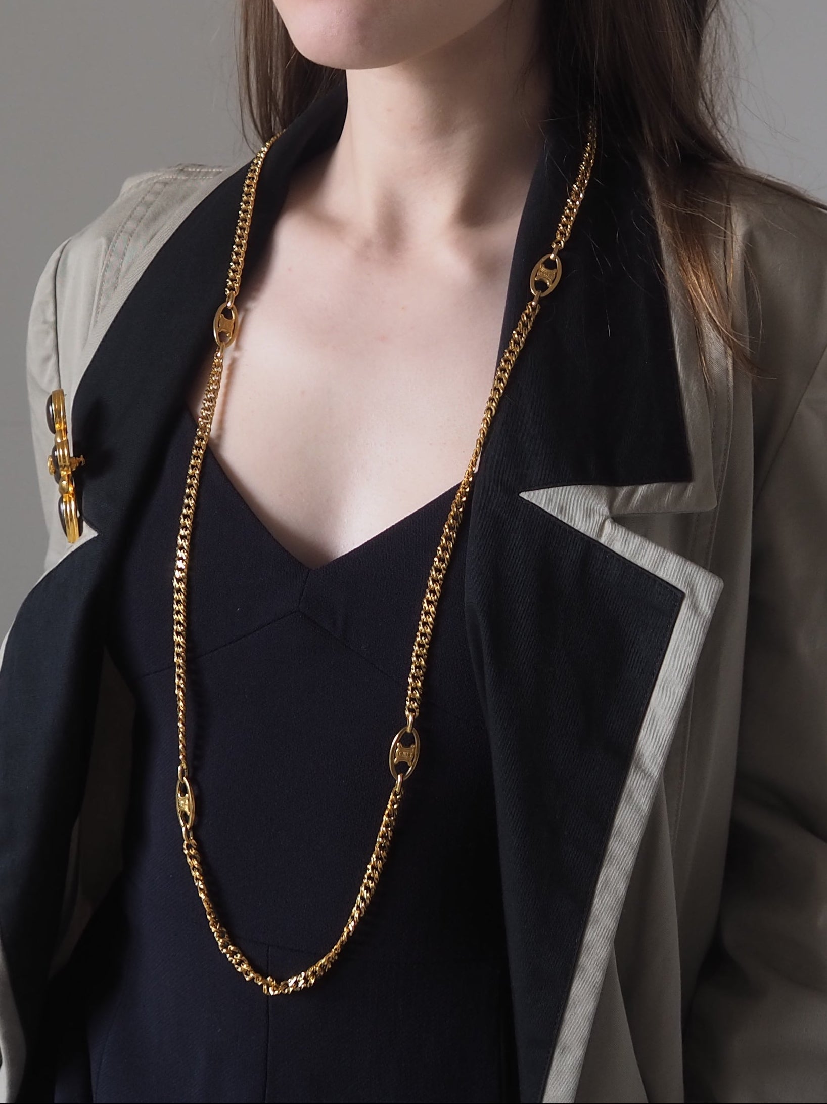 CELINE セリーヌ トリオンフ マカダム ロング ネックレス ゴールド