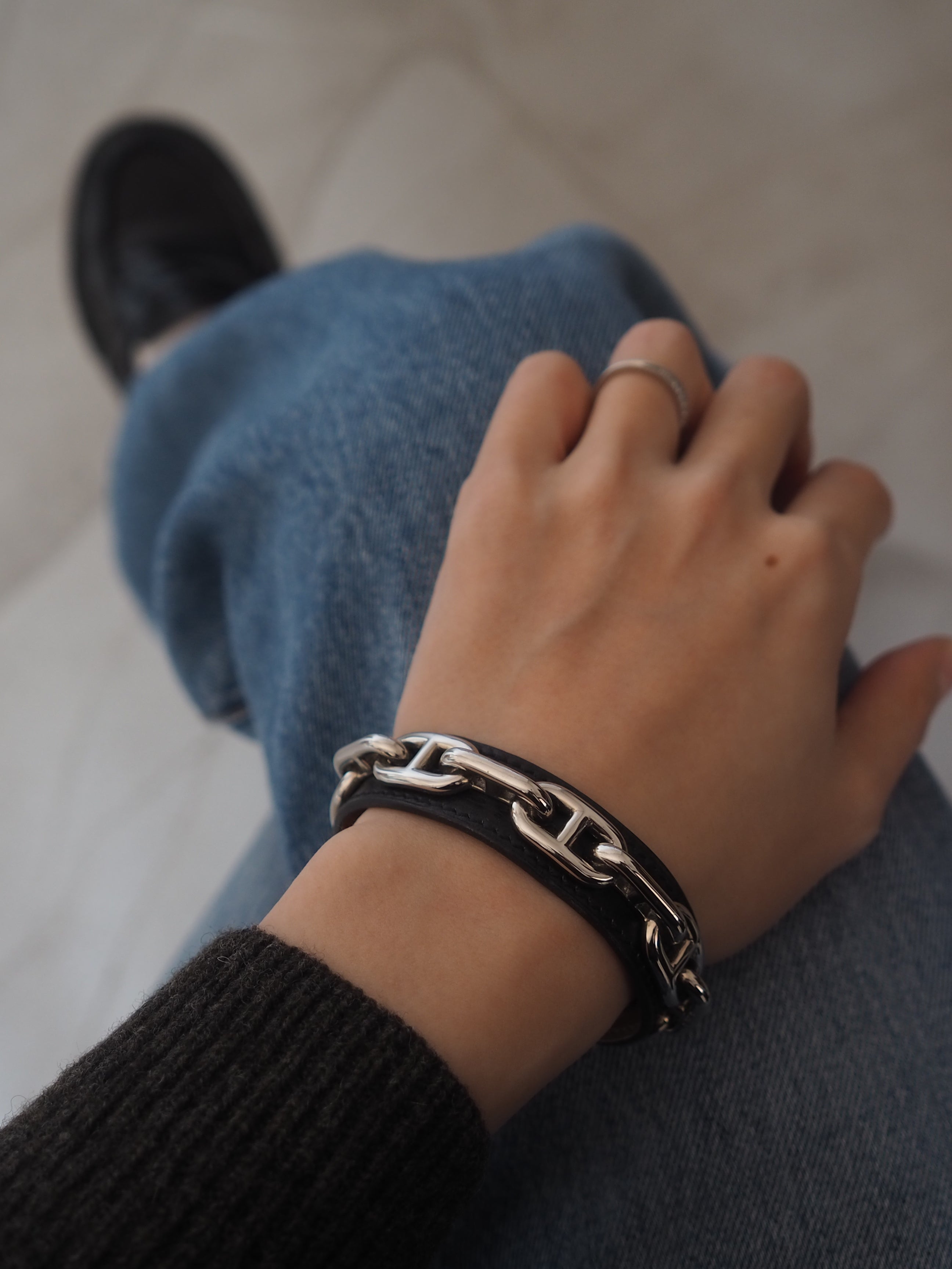 HERMES エルメス シェーヌダンクル バングル シルバー ブラック