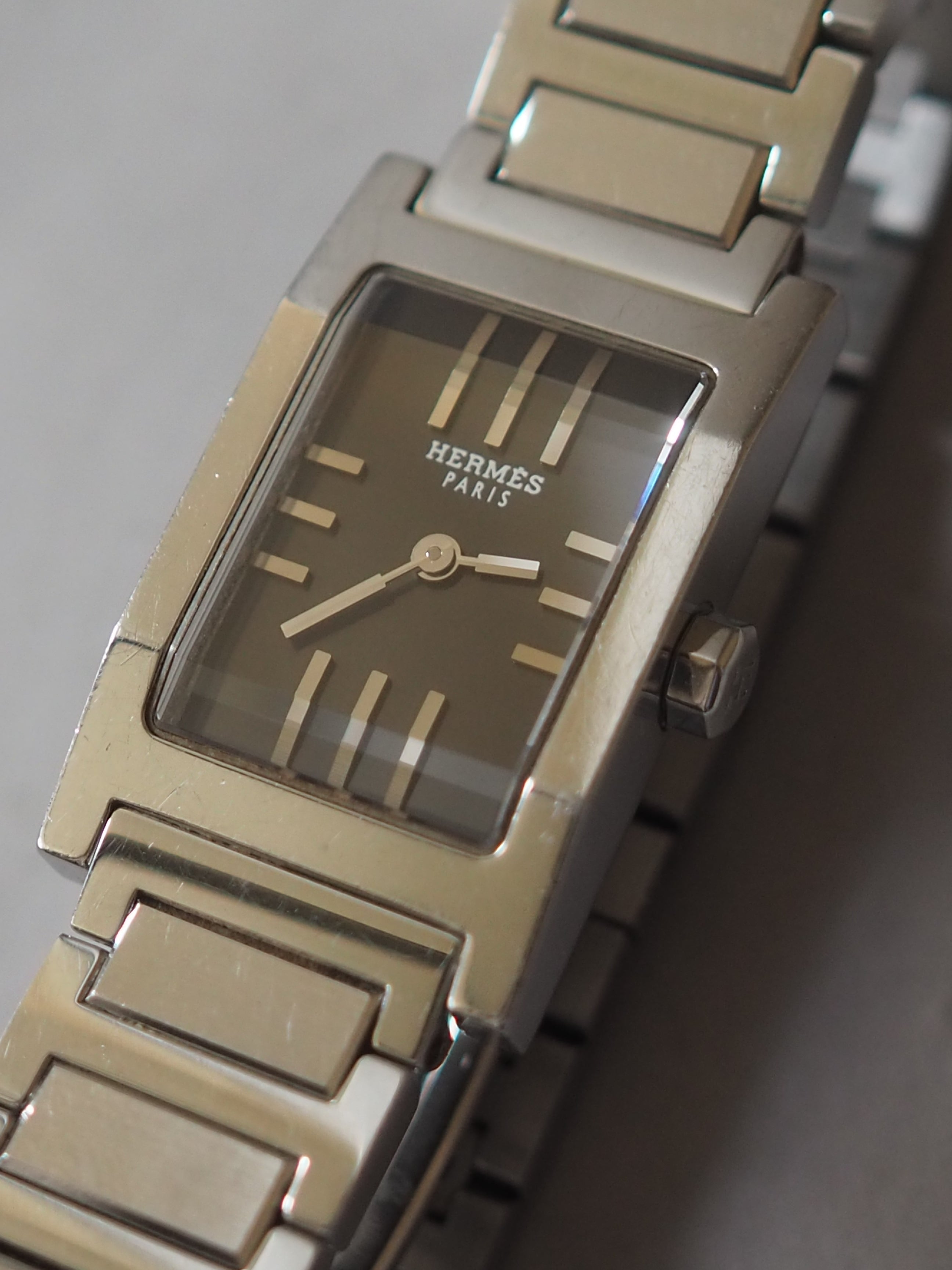 HERMES エルメス タンデム ウォッチ 腕時計 グレー 文字盤 シルバー