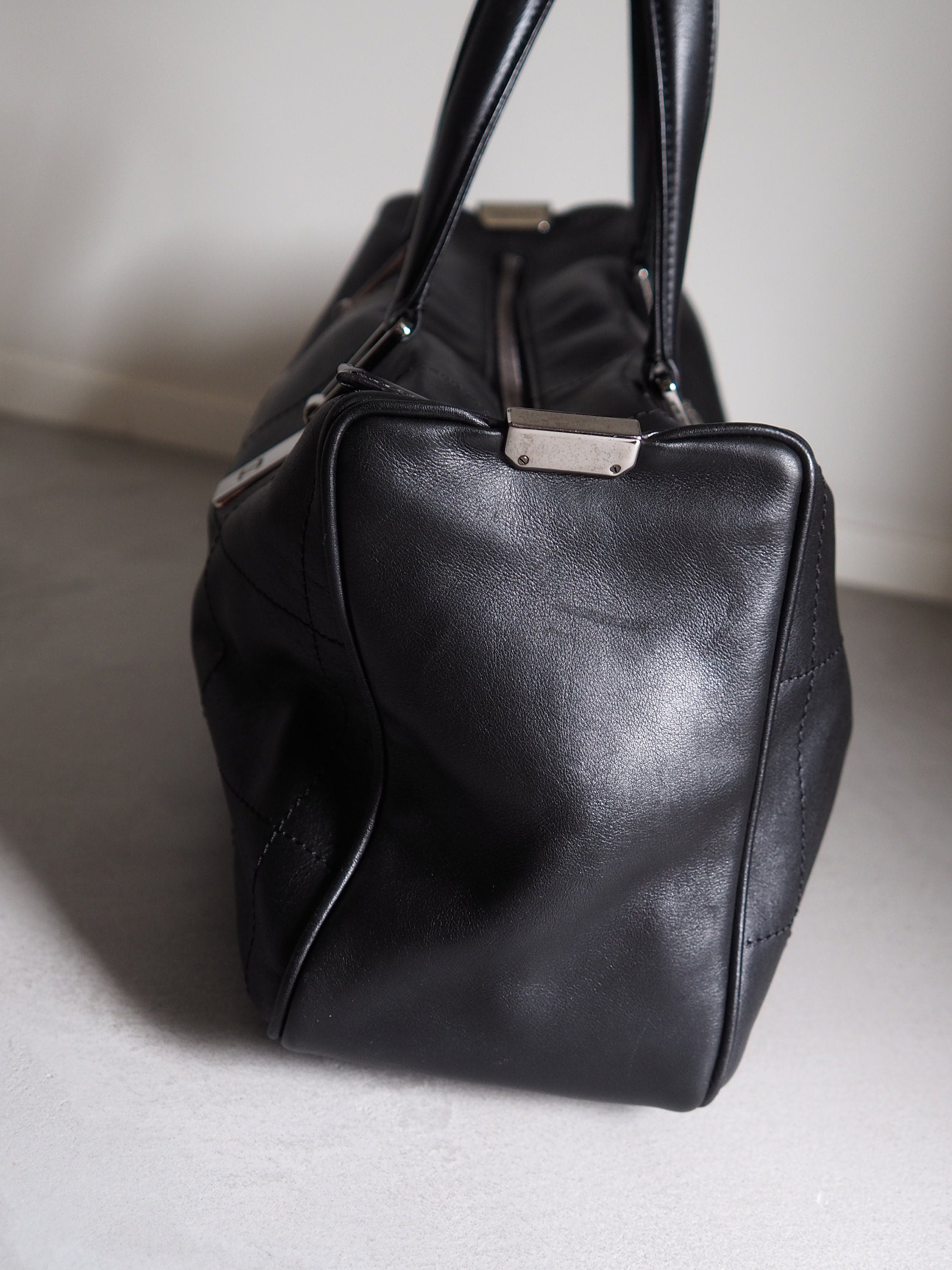 CHANEL シャネル チョコバー ハンドバッグ ブラック レザー ボストン