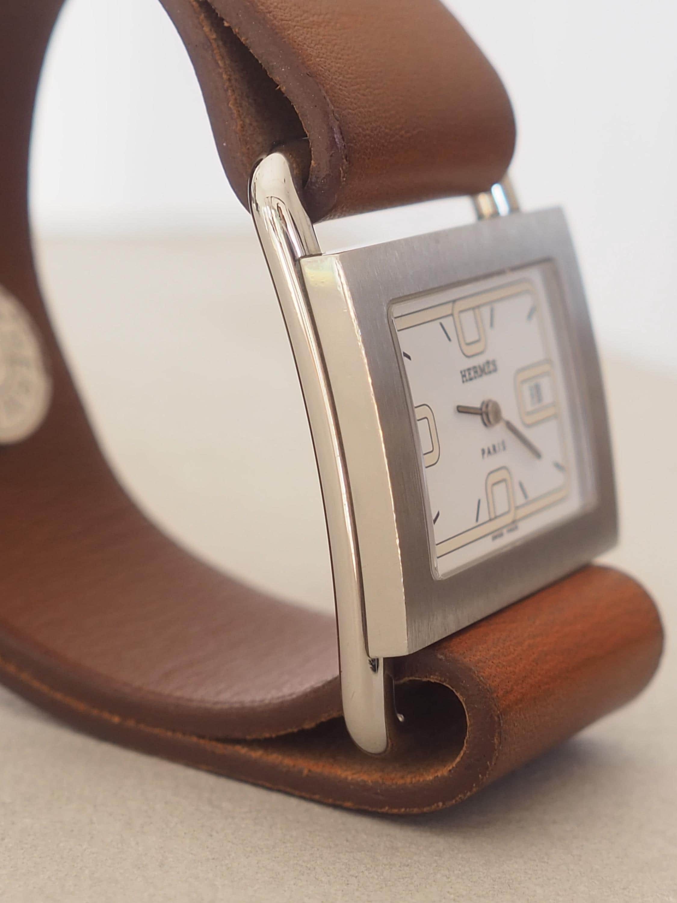 HERMES エルメス バレニア ウォッチ 腕時計 シルバー ブラウン レザー