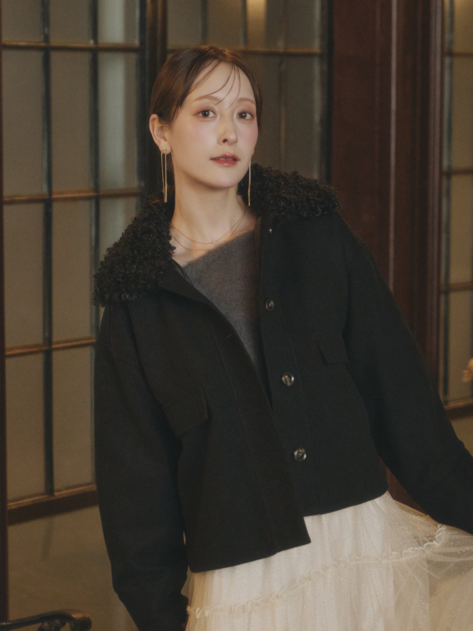 フェイクウールショートアウター