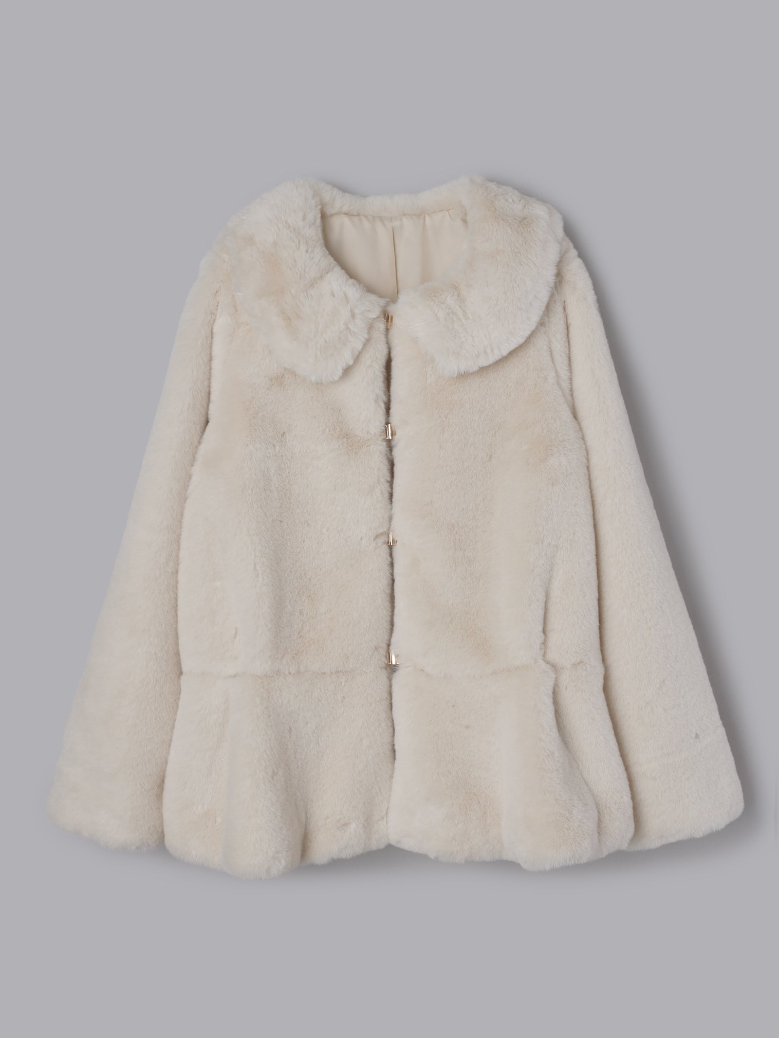 フラッフィーラウンドカラーペプラムファーコート