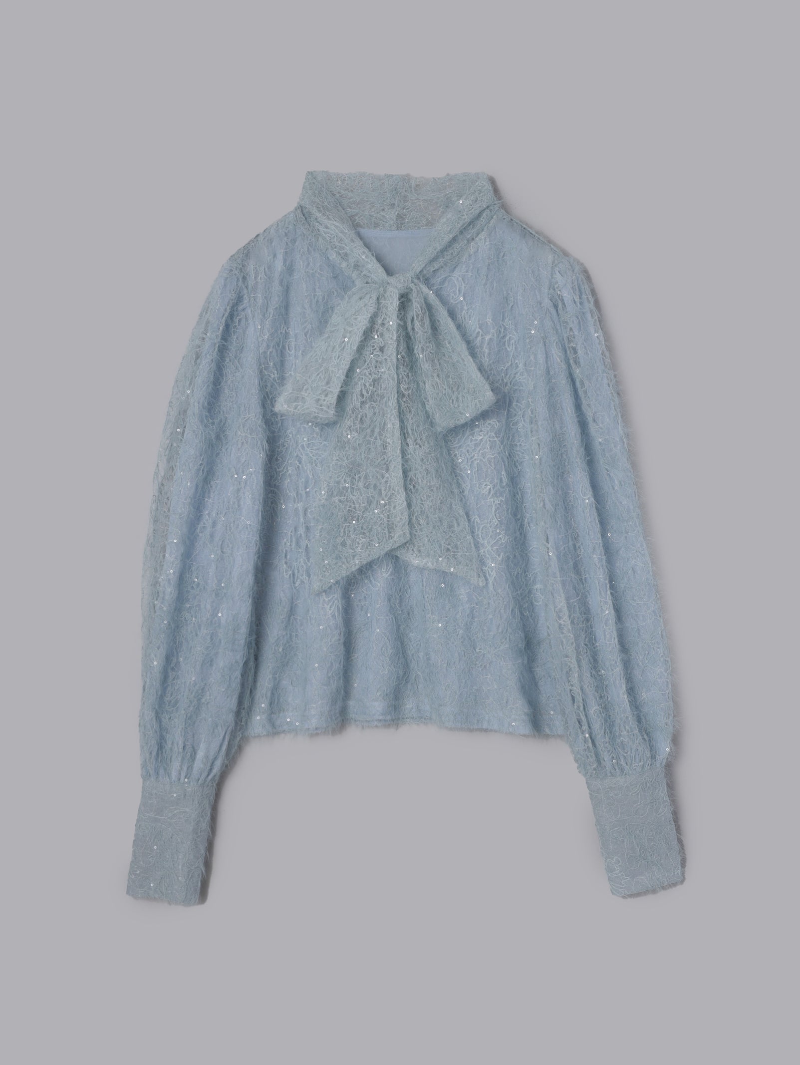 スパンコールレースリボンタイブラウス