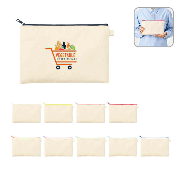 カラーファスナーキャンバスフラットポーチ(M)【最安値209円