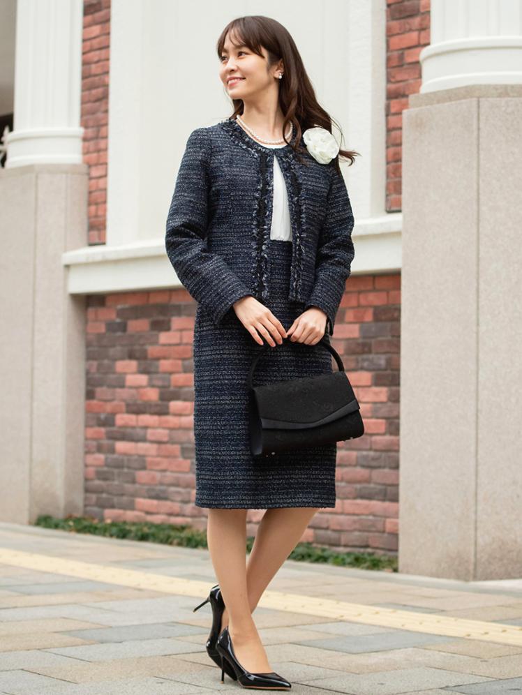 2ピース】ツイードスーツ(ネイビー)H1-378NA-M | OTONA DRESS
