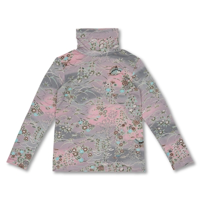 花柄 タートルネック長袖 ＜さくら/空色鼠＞ | 京友禅アロハシャツ