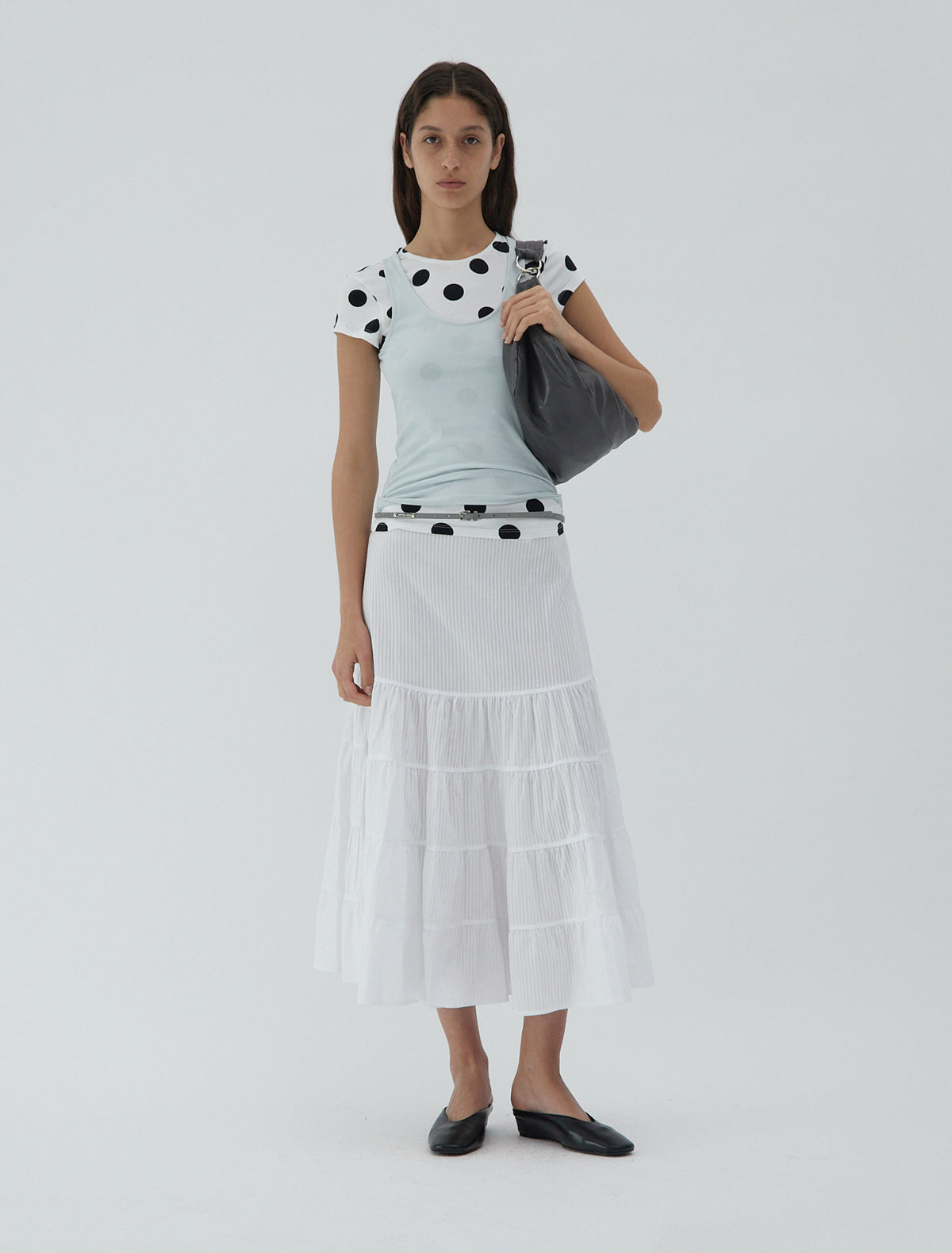 LOANA-Short-sleeve top with a layered effect and embroidered PW