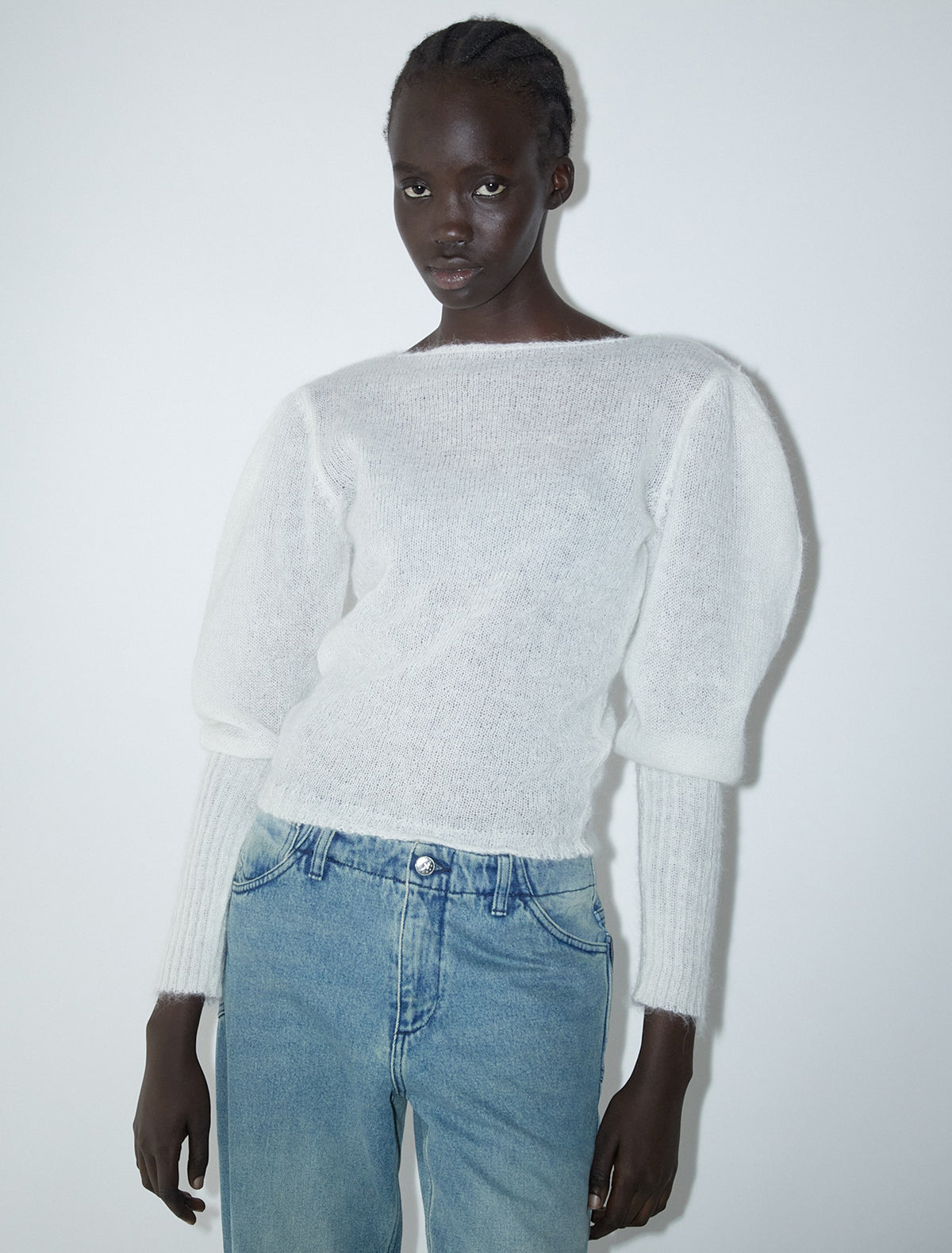 TAZA-Open neckline, tricot sweater with puffed sleeves – paloma wool