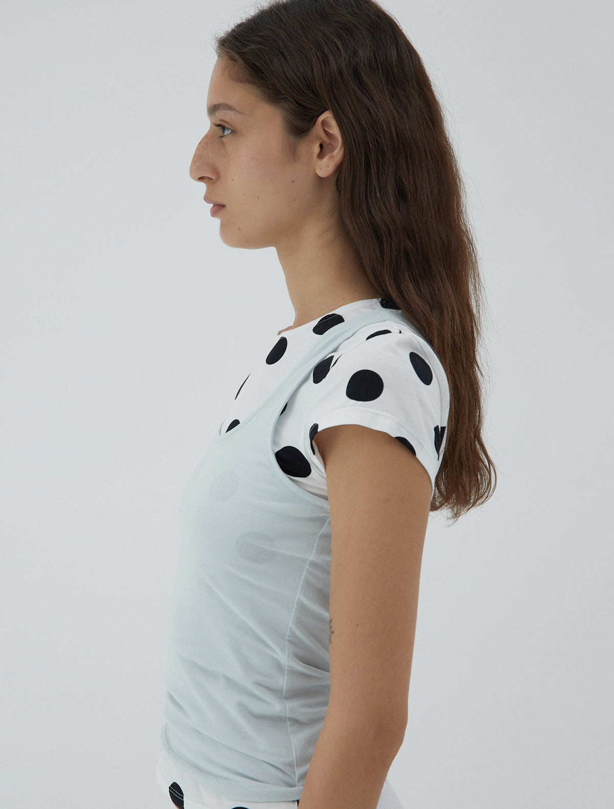 LOANA-Short-sleeve top with a layered effect and embroidered PW