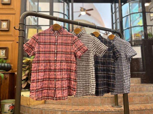 Mademoiselle NON NON『超長綿リネンローンシャーリング チェック半袖