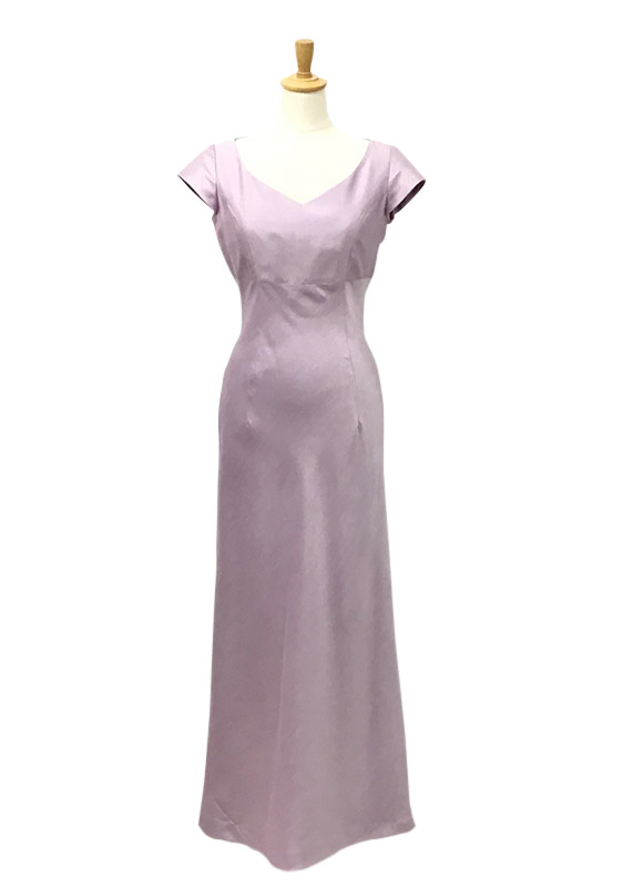 パーティードレスレンタル商品・ラベンダー袖付き光沢ドレス