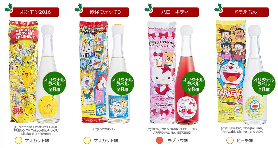 シャンメリー」とはキティちゃんなどのかわいいびんに入った炭酸