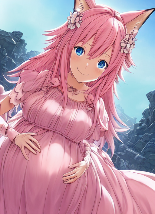 PLXSlV4PYlxHs5L 『Maternity dress, smile, pink hair, fox ears