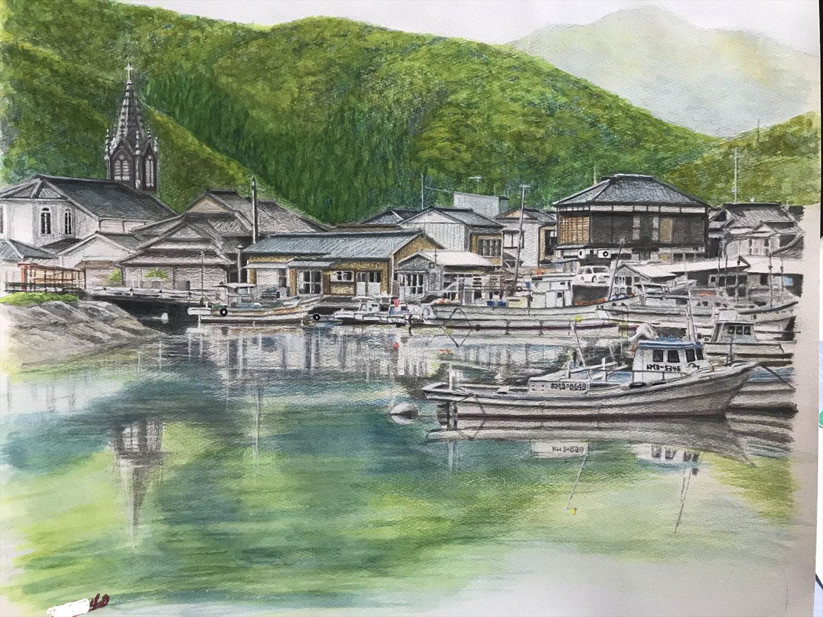 港の風景 水彩画 F10号サイズ(45.5✕53cm) 港の風景 水彩画 F10号