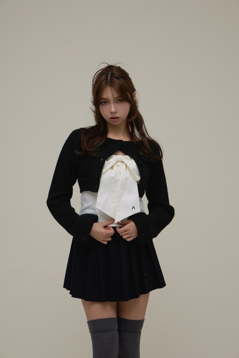 Twiggy tweed ribbon set tops color white/black ¥16,500-tax in