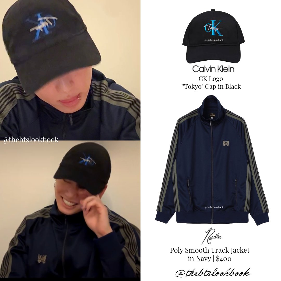 Jungkook wearing @CalvinKlein “Tokyo Cap”, Needles “Track Jacket