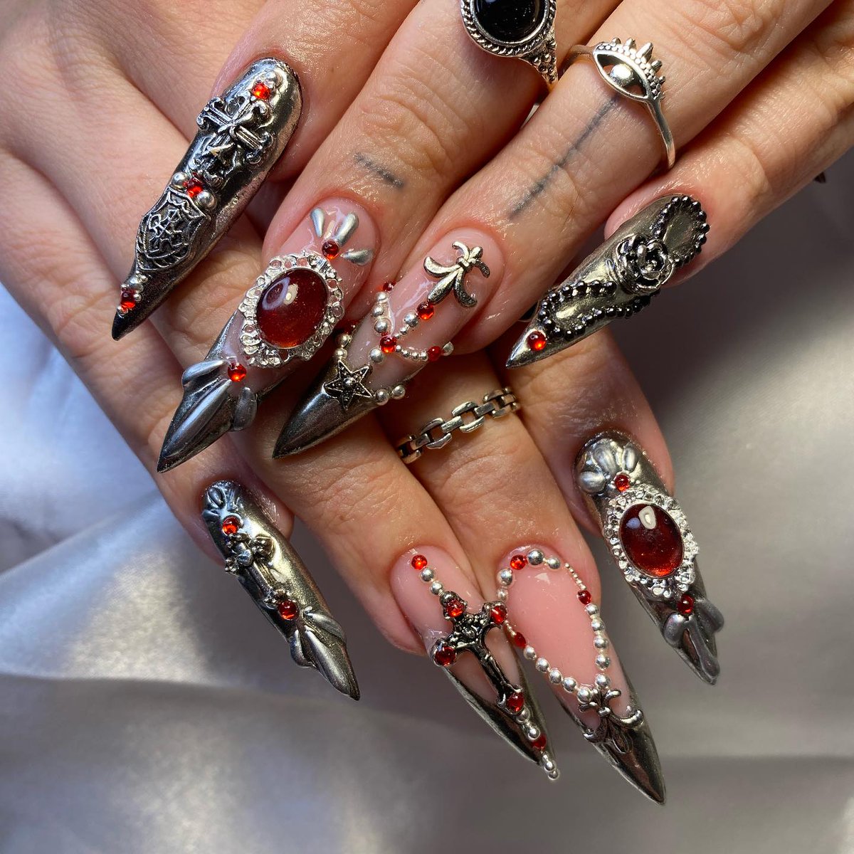 Chrome Hearts inspired nails by katinkarmok