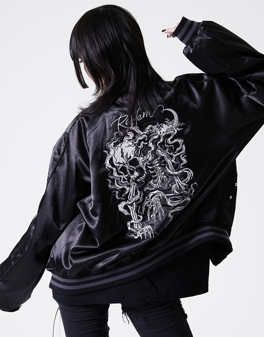 NEW ARRIVAL】 REFLEM【レフレム】 スカル刺繍闇艶スカジャン/全2色