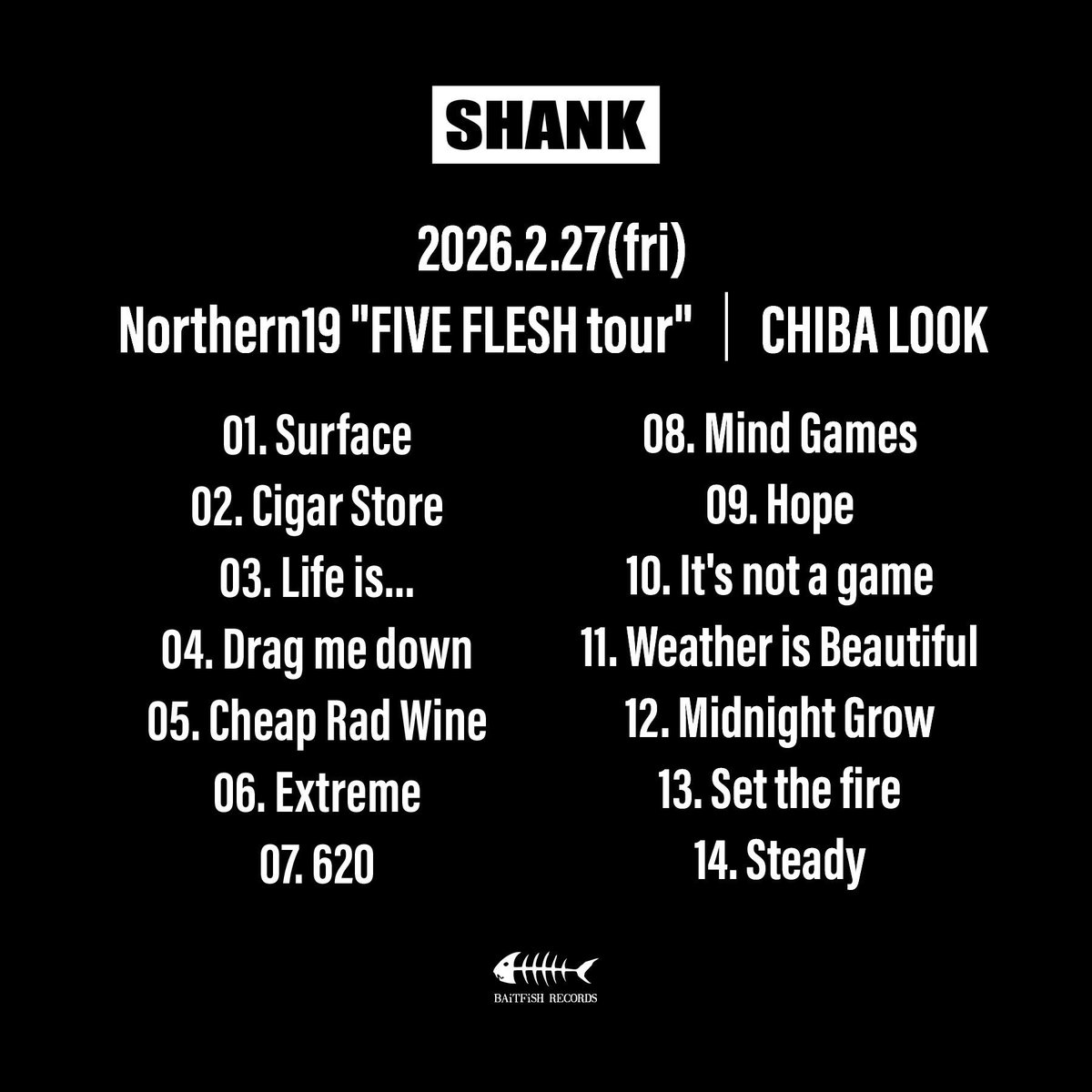 セットリスト】 2026/2/27(金) Northern19 
