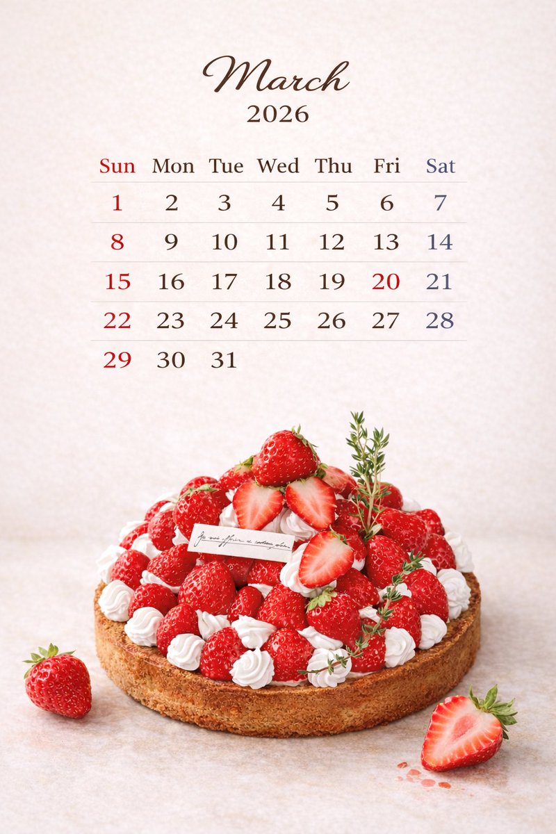 この間作ったいちごタルトでカレンダーを作ってみました🙌 良かったら