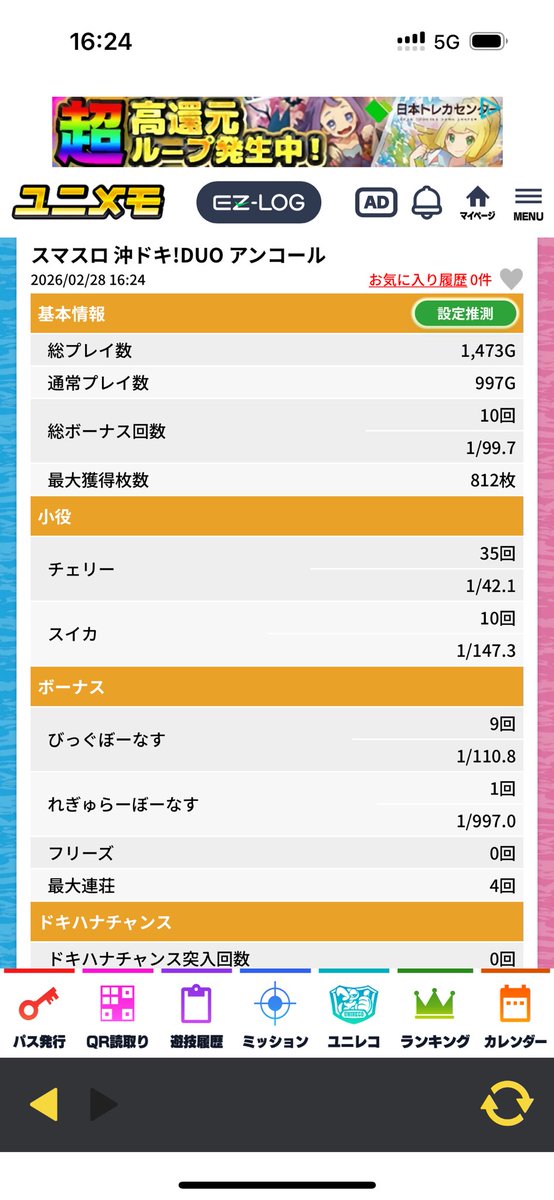 チェリー確率走ってる！🍒 さすが三春町の沖ドキシリーズ