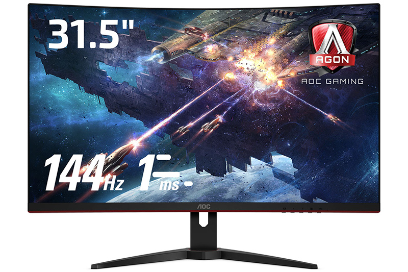 AOC モニター 1K 144Hz 32インチ 曲面型 AOC、144Hz駆動の曲面フルHD