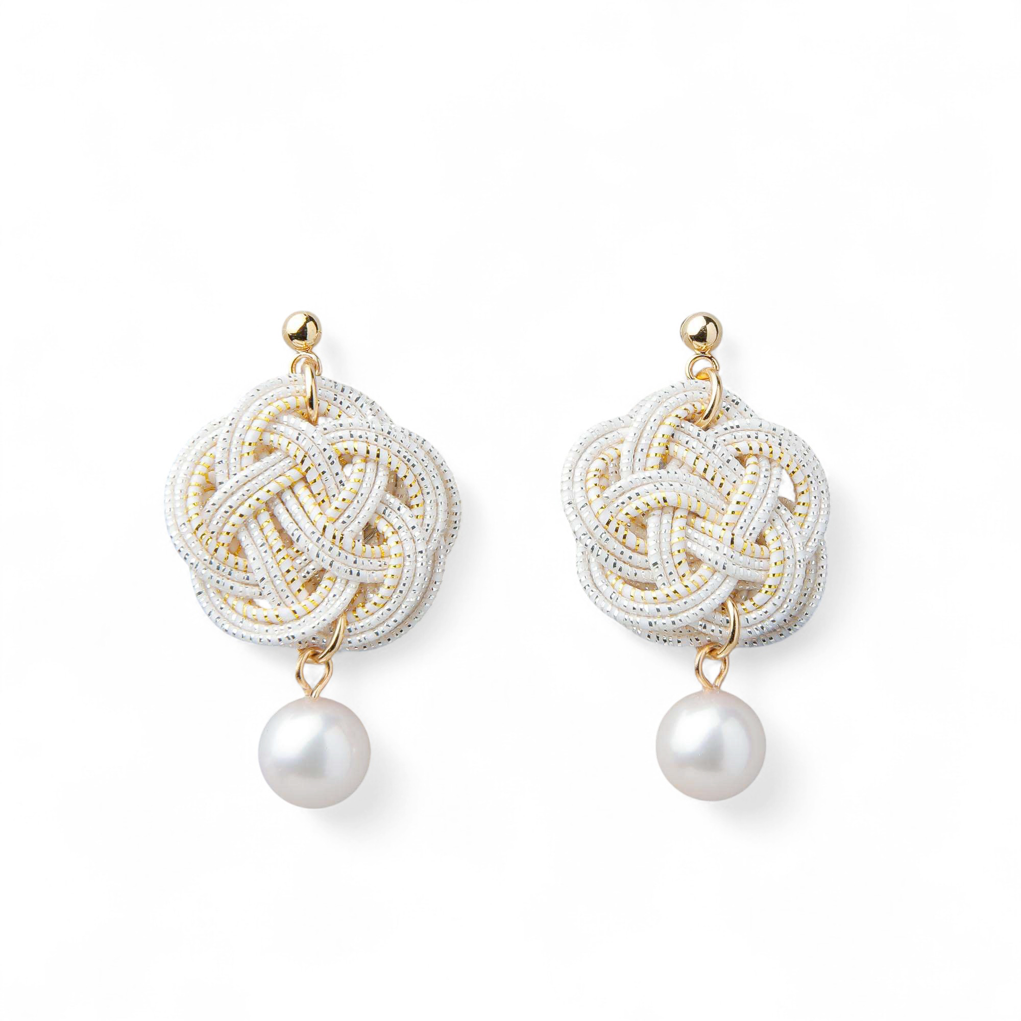 あこや真珠 水引 ピアス7.5-8.0mm SUS316L GP 白×金 | あこや真珠