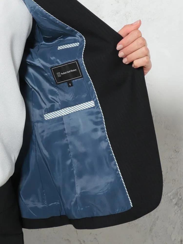 ブラック シルク混 スーツ ジャケット シャドーストライプ ネイビー