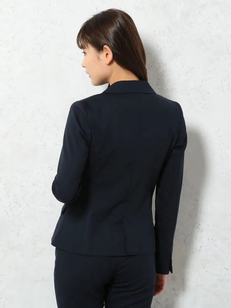 ブラック シルク混 スーツ ジャケット シャドーストライプ ネイビー